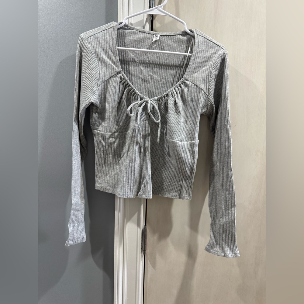 BP Grey Ribbed Long Sleeve Top